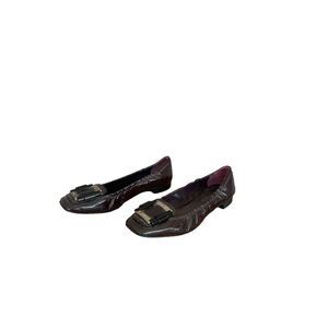 Prada Womens Purple Patent Leather Slip On Square Toe Flat Ballet Size 37.5
